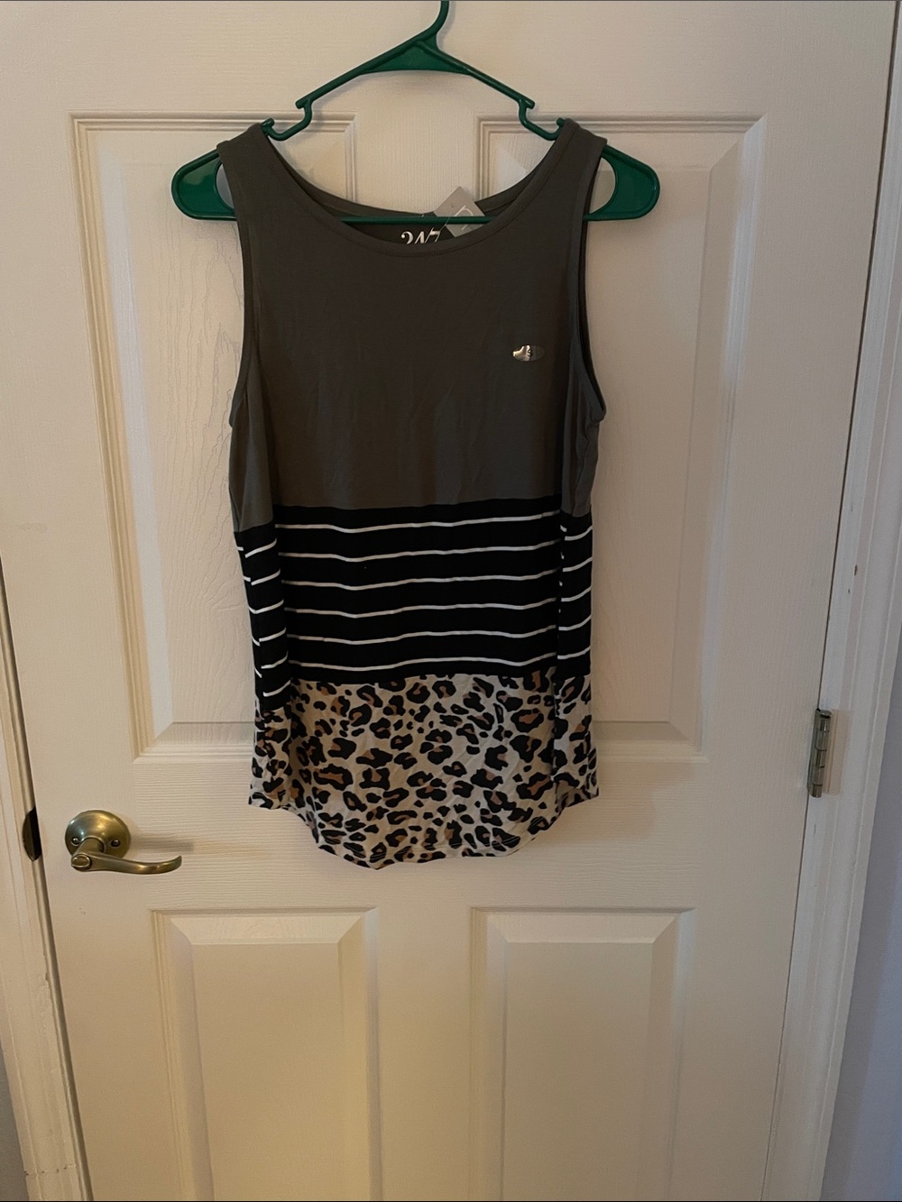 Maurices Olive Tank with Stripe and Leopard Hem, S